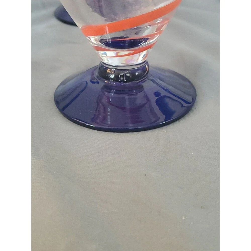 7 Vtg Royal Caribbean Cobalt Blue Swirl Blown Glass Dessert-Margarita Cruise